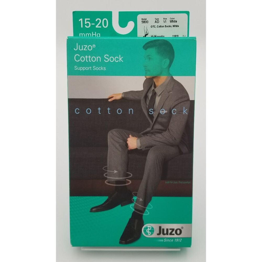 Juzo 5800 15-20mmHg Cotton Knee high Closed Toe Compression Sock White Size 12